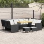 Schwarze vidaXL Garten-Sofagarnitur mit Tisch und Hockern, Polyrattan mit cremeweißen Kissen.