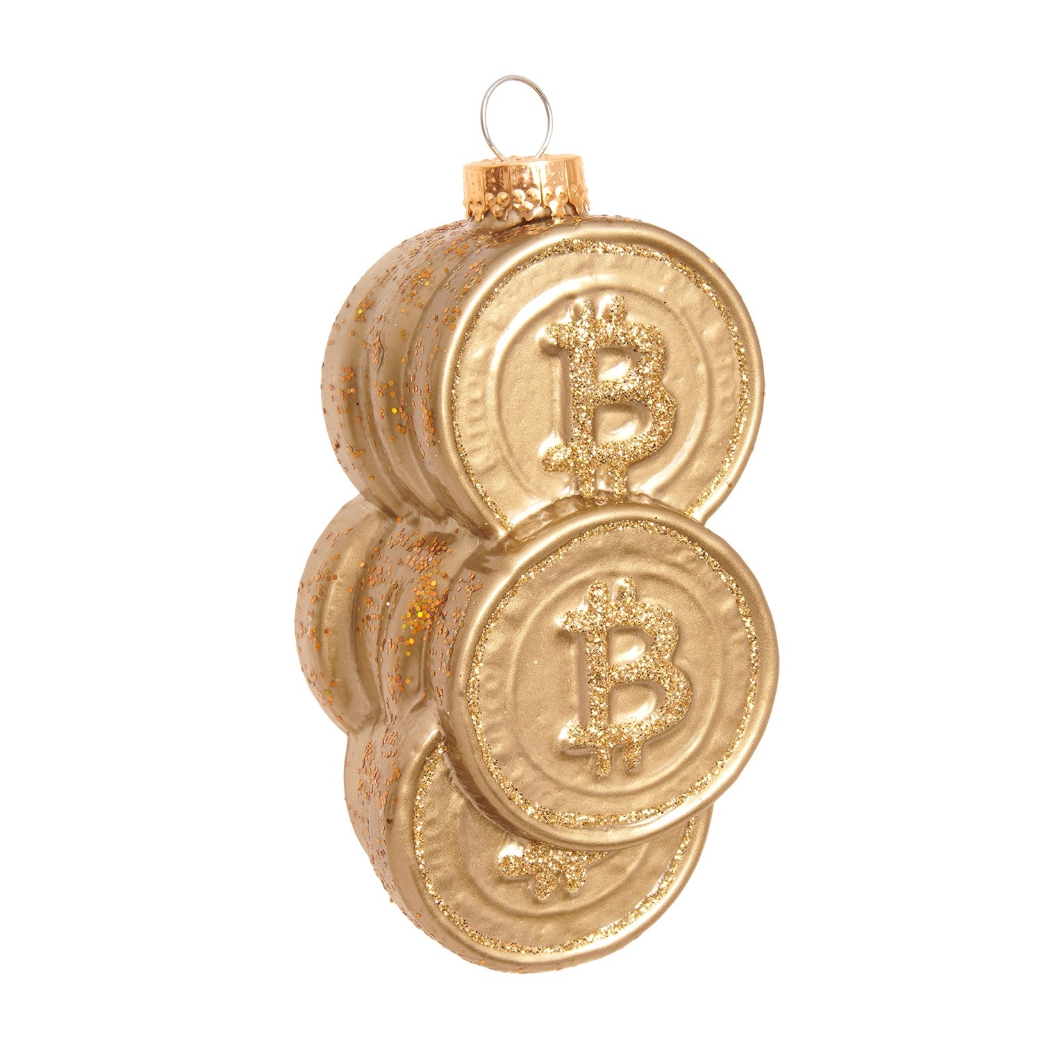 Krebs Glas Lauscha Baumschmuck Bitcoin Goldfarbig 9cm