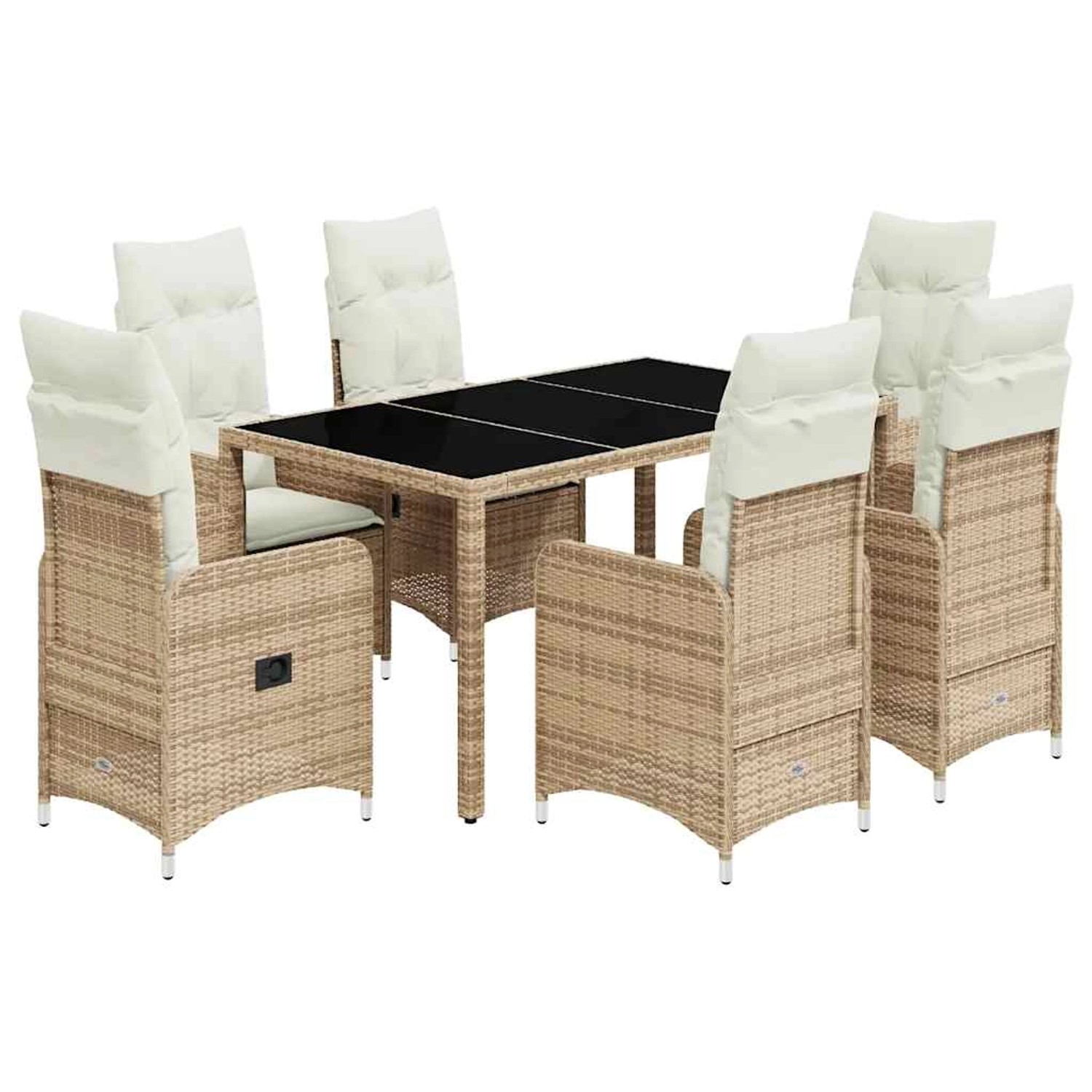 vidaXL 7-Tlg Garten-Bistro-Set mit Kissen Beige Poly Rattan 3277099