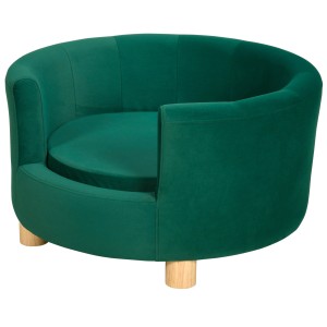 Grünes PawHut Hundesofa mit Rückenlehne und Holzbeinen für kleine Hunde bis 4,5 kg.