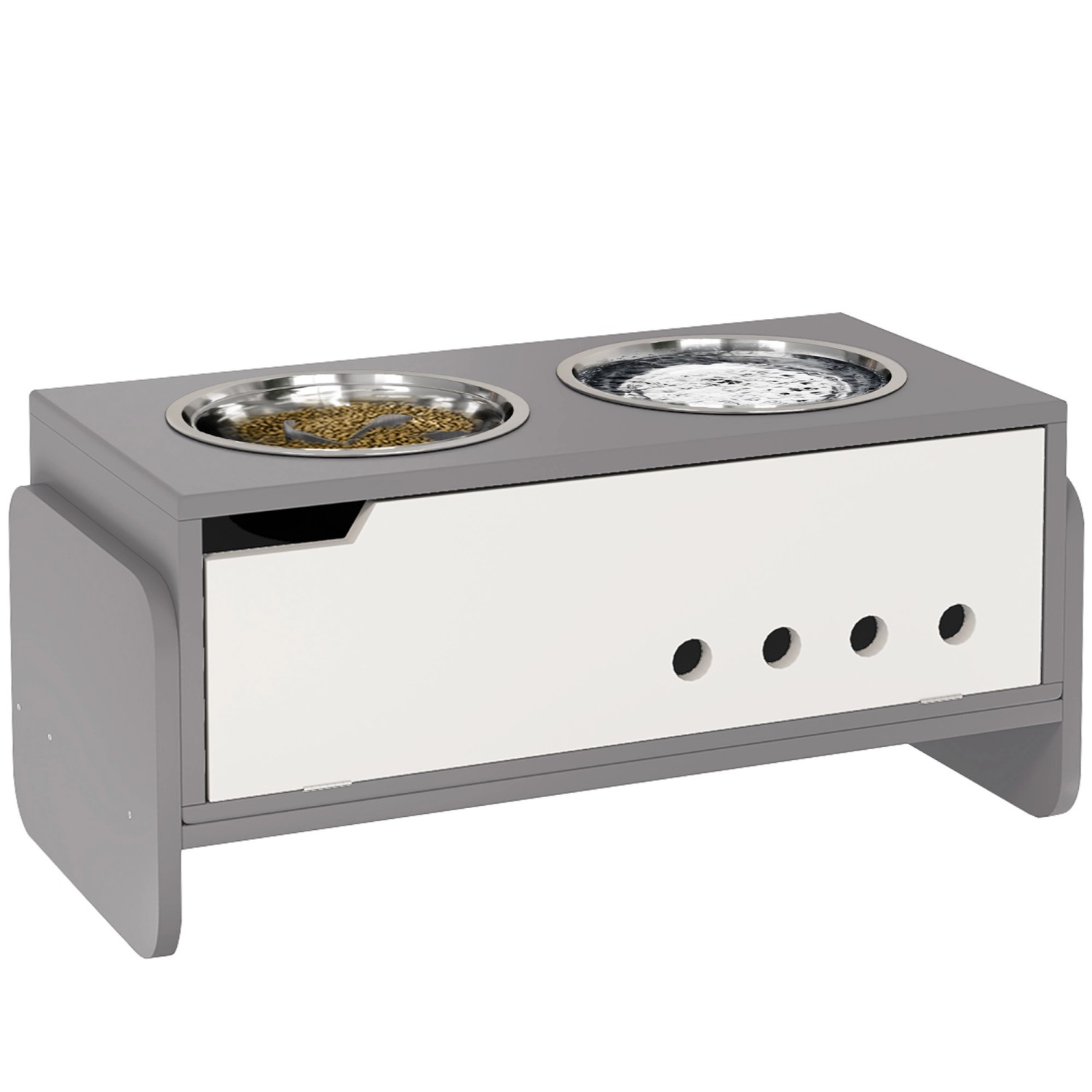PawHut Hundenapf Höhenverstellbar MDF Stahl Grau 62,5L x 30B x 36,5H cm
