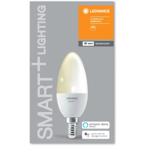 Ledvance Smart+ WiFi LED-Lampe in Kerzenform, E14, 5,5W, 470lm, warmweiß und dimmbar.