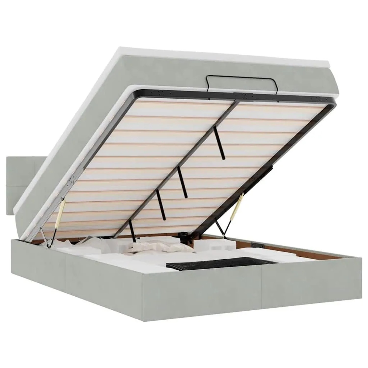 vidaXL Ottoman-Bett mit Matratze & LEDs Hellgrau 140x190 cm Samt 3312620