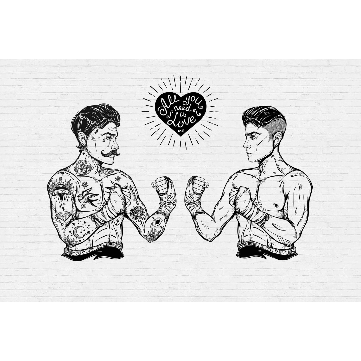 Fototapete Boxer Slogan Schwarz Weiß 4,00 m x 2,70 m FSC®