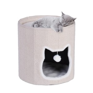 Relaxdays Katzenhöhle Polyester MDF Beige Faltbar 40 cm x 39 cm 2,3 kg