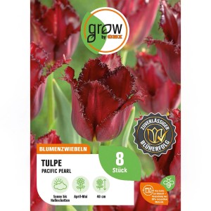 Packung rote Tulpen 'Pacific Pearl' von GROW by OBI, gefranste Blütenblätter, 8 Stück.