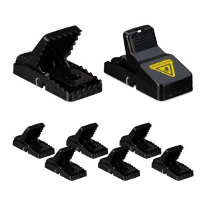 Relaxdays Mäusefalle 8er Set Kunststoff Schwarz Wiederverwendbar 6,5 cm x 11,5 cm x 5 cm
