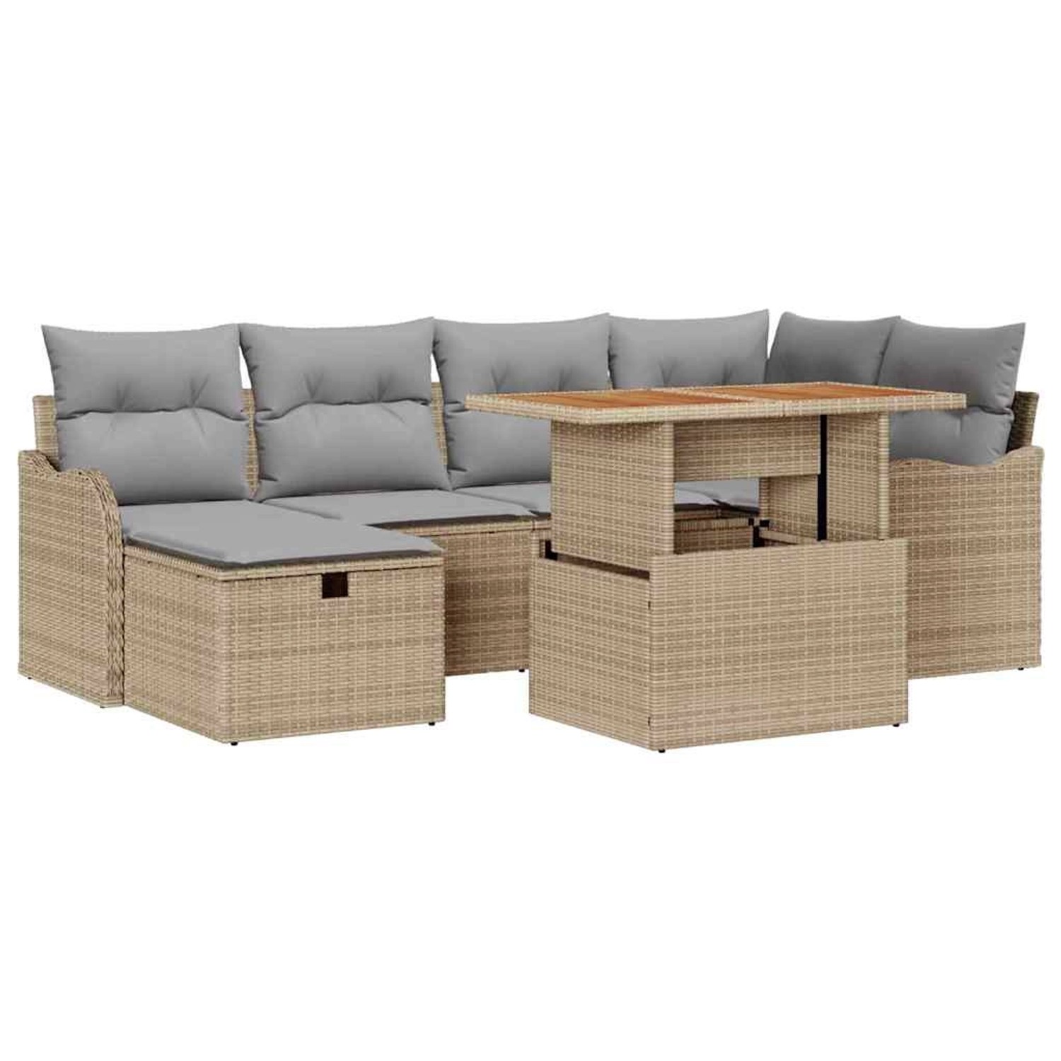 vidaXL Garten-Sofa-Set mit Kissen mit Speicher 7-Tlg Beige Poly Rattan 3359 günstig online kaufen