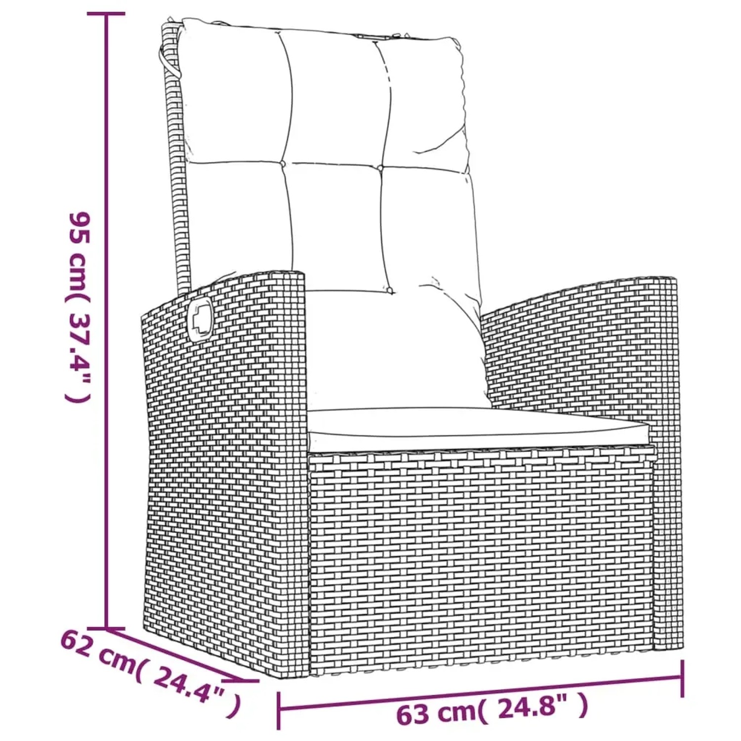 Grauer Garten-Relaxsessel aus Polyrattan mit Kissen, Teil des vidaXL 3-tlg. Lounge-Sets.