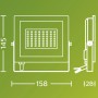 Abbildung des Philips Outdoor Flutlicht Lois, 3.000 K, 2.700 lm, in Schwarz mit Maßangaben.