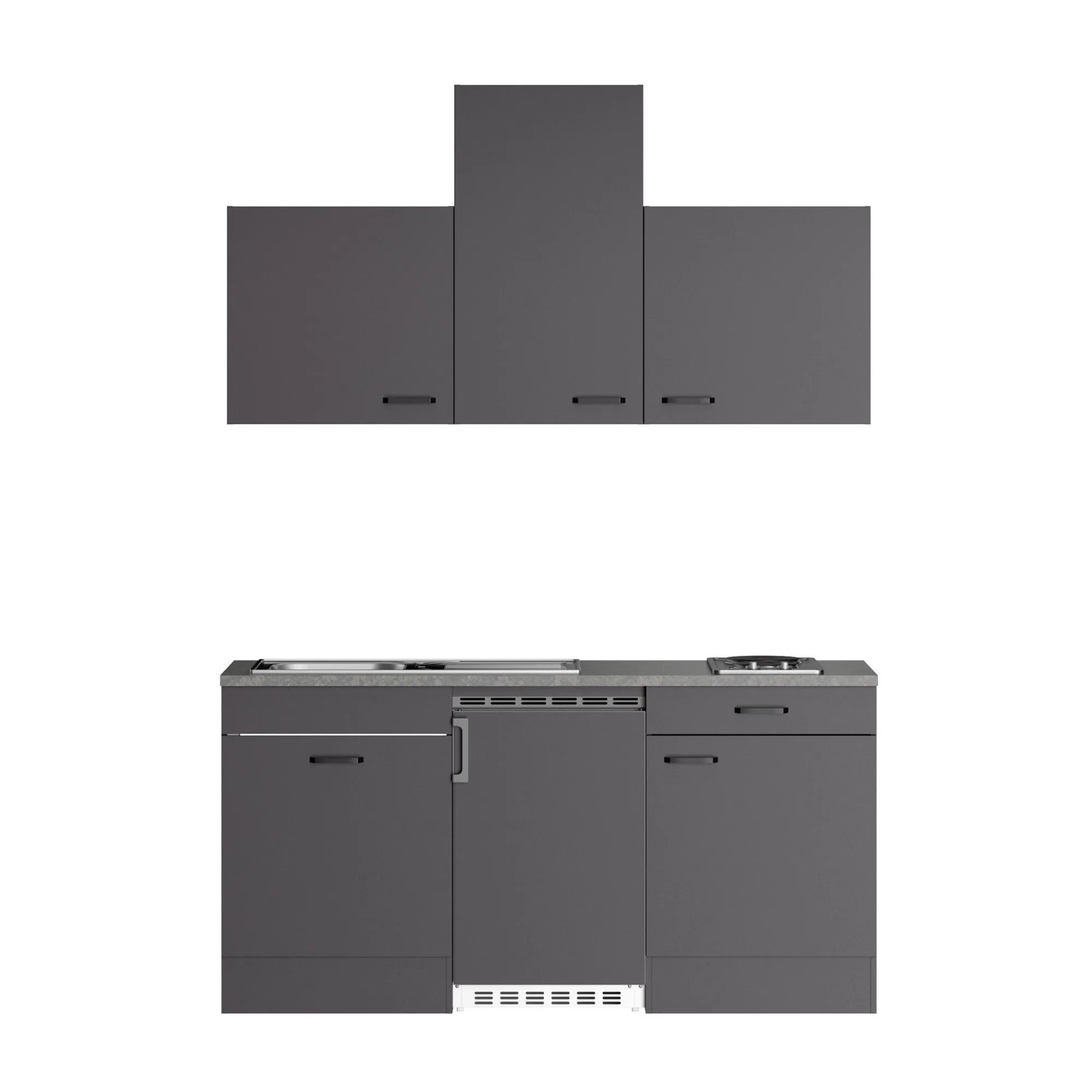 OPTIFIT Miniküche Kiel420 170 cm Anthrazit Matt mit E-Geräten