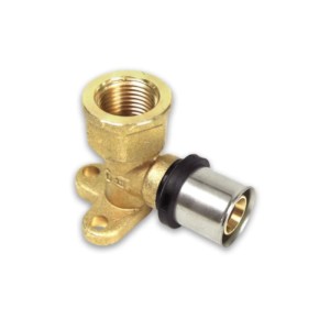Goldener Metall Wandwinkel Pressfitting 16x2mm mit 3/8 Zoll Innengewinde zur Rohrbefestigung.