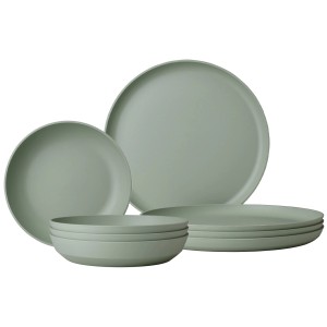 Mepal Silueta Tafel-Set, 8-teilig, Nordic Sage: 4 Speise- und 4 Suppenteller aus PET, spülmaschinenfest.