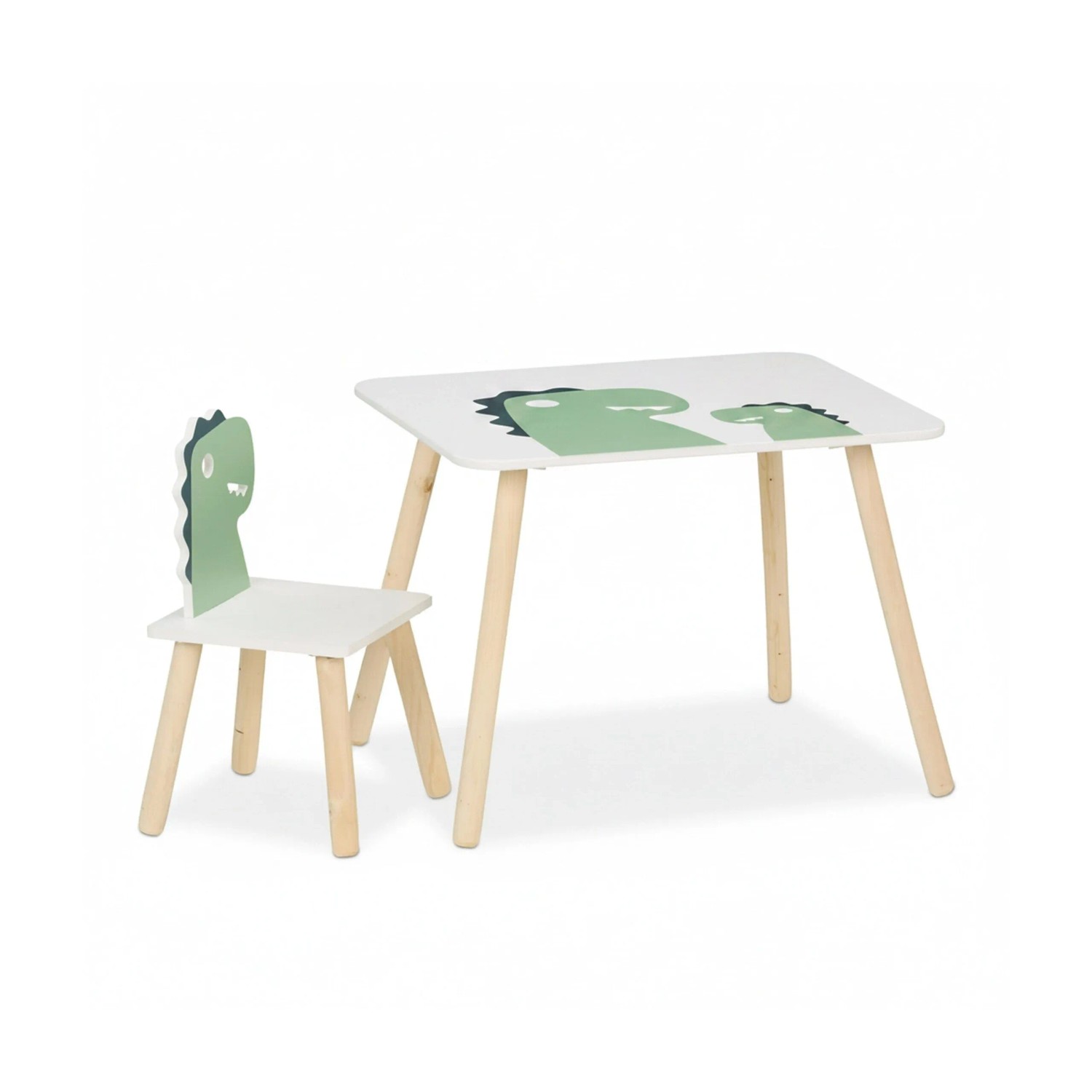 Relaxdays Kindersitzgruppe Dino MDF Kiefernholz Weiß Grün 45 cm x 60 cm x 45 cm 3 kg