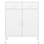 Weißer vidaXL Lagerschrank aus Stahl, 80x35x101,5 cm, mit 2 Schubladen und 2 Türen. Büroschrank.