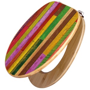Banjado WC-Sitz aus Bambus mit buntem Holz Collage Motiv, Universal Toilettendeckel für Standard WCs.