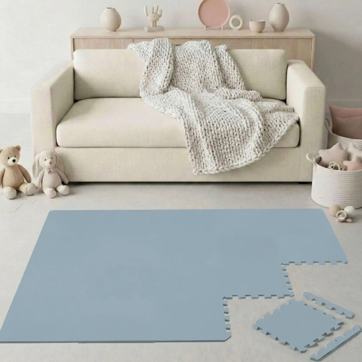 LittleTom Spiel- & Krabbelmatte Puzzlematte 18-teilig 30 x 30 cm Grau-Blau