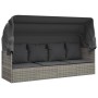 vidaXL Outdoor-Loungebett mit Dach und Kissen Grau Poly Rattan 319568