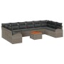 Graues vidaXL Garten-Sofa-Set aus Polyrattan mit Tisch und Kissen, 11-teilig.