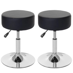 2er Set schwarze, höhenverstellbare Sitzhocker (Kunstleder) mit Chromfuß für Schminktisch oder Bar.