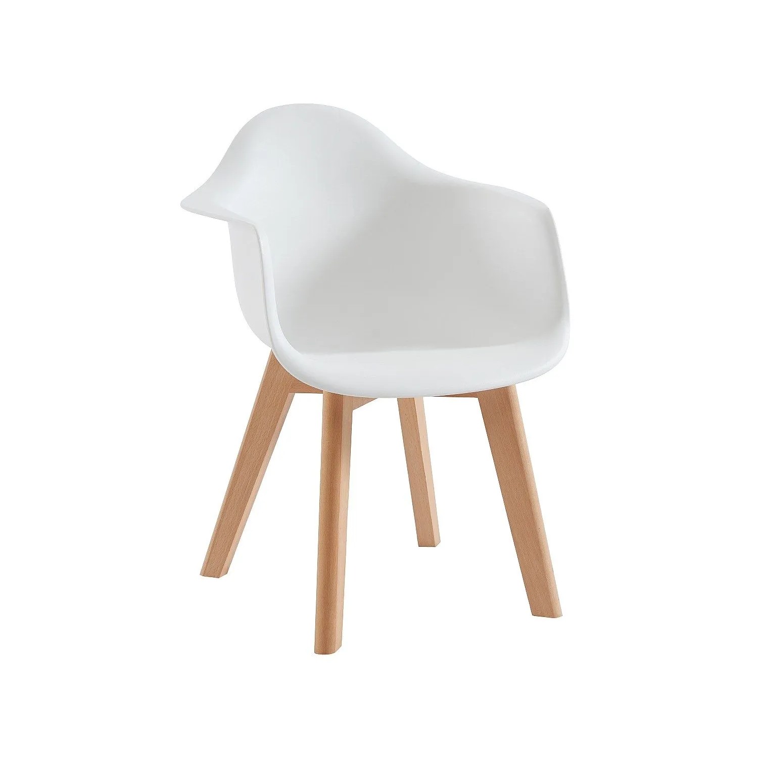 Weißer Esszimmerstuhl im skandinavischen Design mit hellen Holzbeinen, Teil der Louloune Essgruppe.
