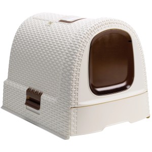Curver Katzentoilette Style in Creme mit Rattanoptik und braunem Eingang.