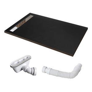 Duschparadies Duschwanne Duschtasse 100x80x3cm für Duschkabine Duschwand Walk-in Glas Stein-Effekt Rechteck Schwarz mit Ablaufabdeckung Ablaufgarnitur