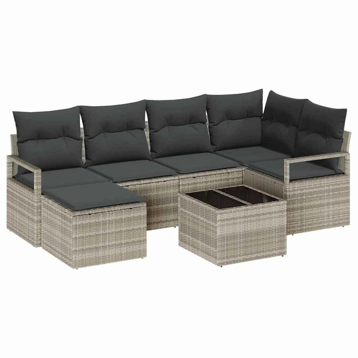 vidaXL Garten-Sofa-Set 7-Tlg Hellgrau Poly Rattan 3346462 günstig online kaufen