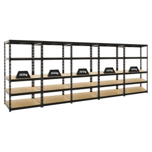 PROREGAL Mega Deal: 5 schwarze Schwerlastregale (180x90x60 cm) mit 5 Ebenen, je 265 kg Fachlast.