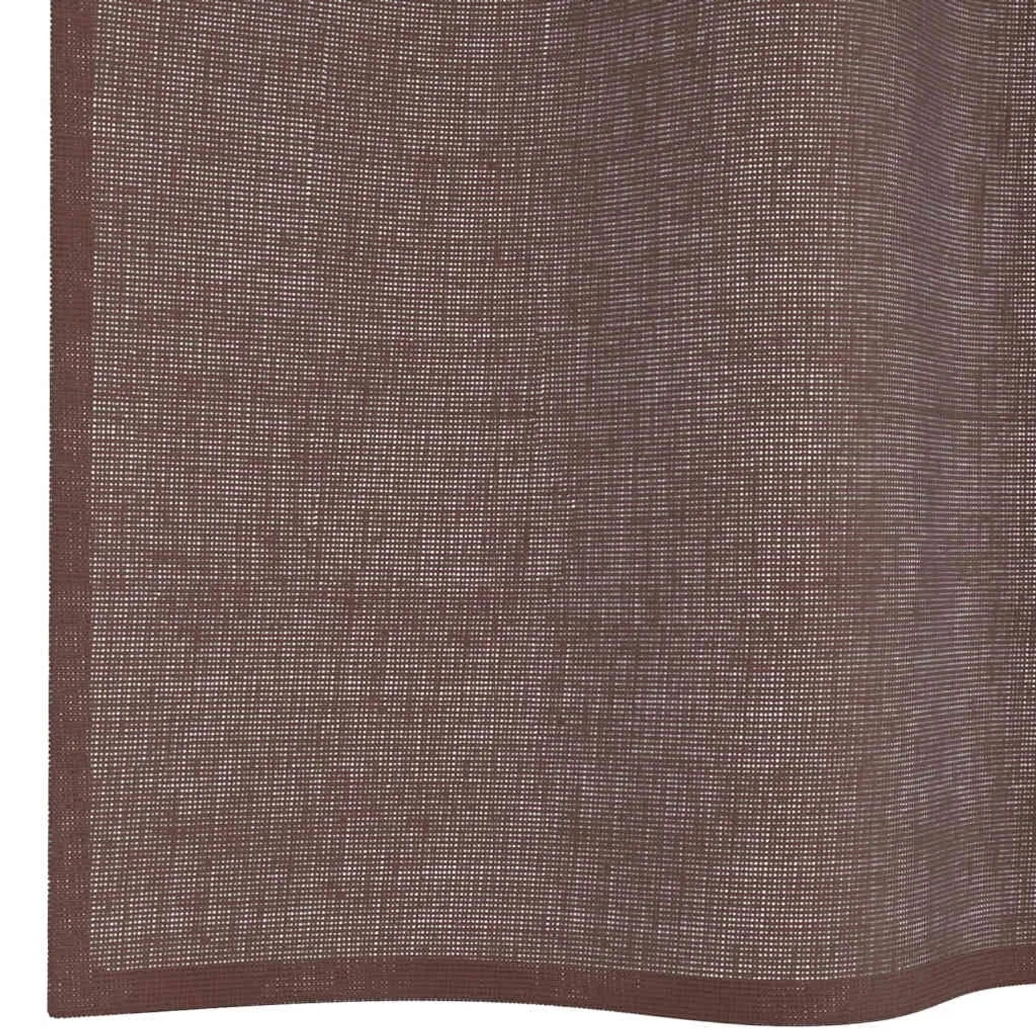 Brauner Voile Vorhang aus halbtransparentem Polyestergewebe mit feiner Webstruktur. Fenstervorhang.