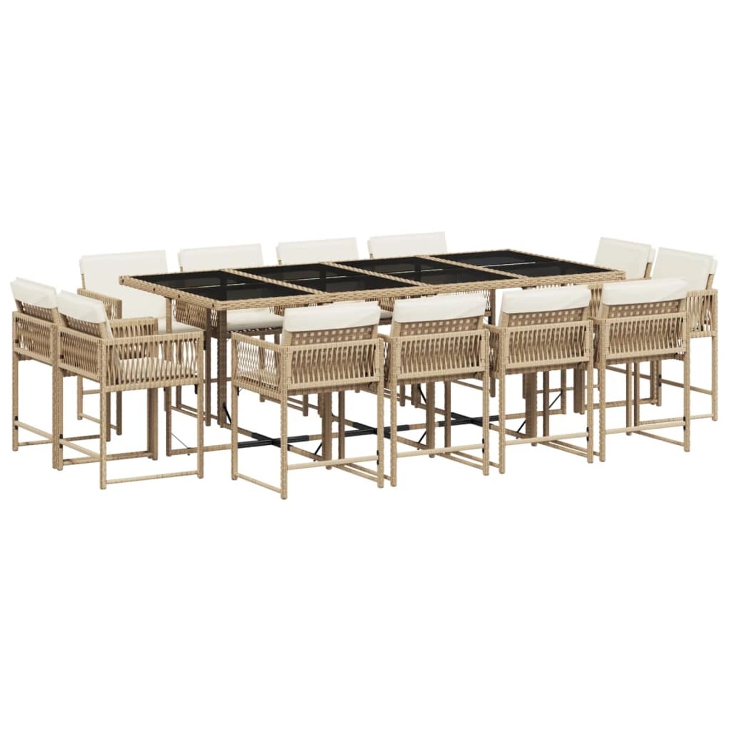 vidaXL 13-tlg Garten-Essgruppe mit Kissen Beige Poly Rattan Modell 15