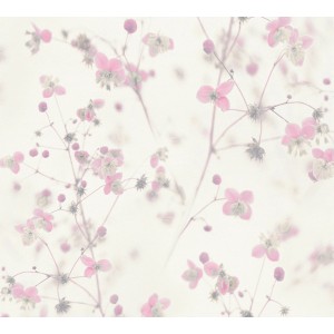 A.S. Création Vliestapete mit zarten rosa-weißen Blumen im Cottage Core Stil.
