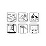 Piktogramme der baliv Dusch-Pendeltür: Glasstärke, Reinigung, Montage, Verstellbarkeit, Mechanismus.