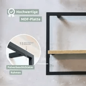 holz4home Wandregal Sonoma Small mit schwarzem Rahmen, MDF Holzregal für die Wand.