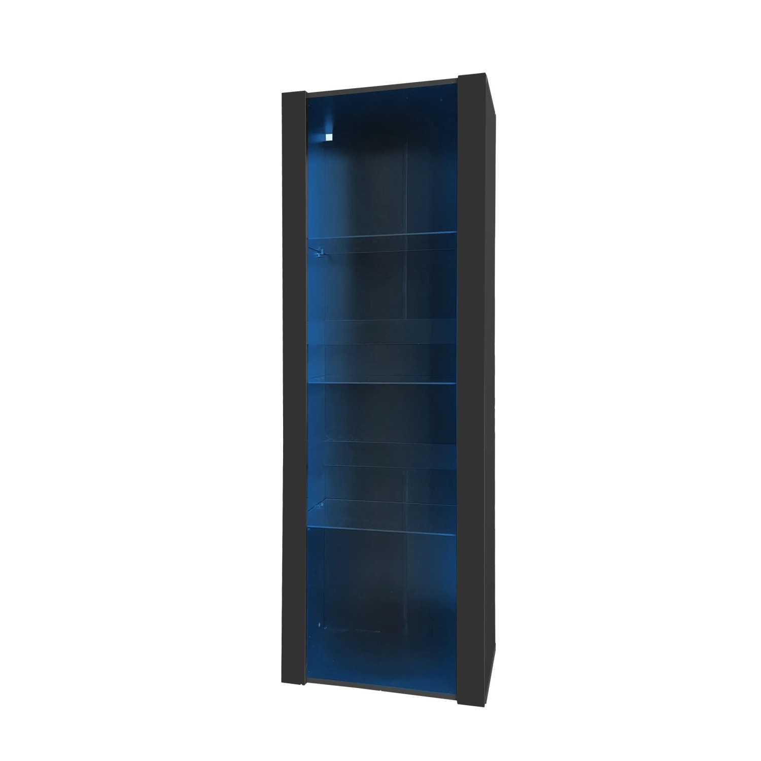 okwish Vitrine mit LED Beleuchtung Glasböden Wohnzimmer 55x38x166cm Schwarz