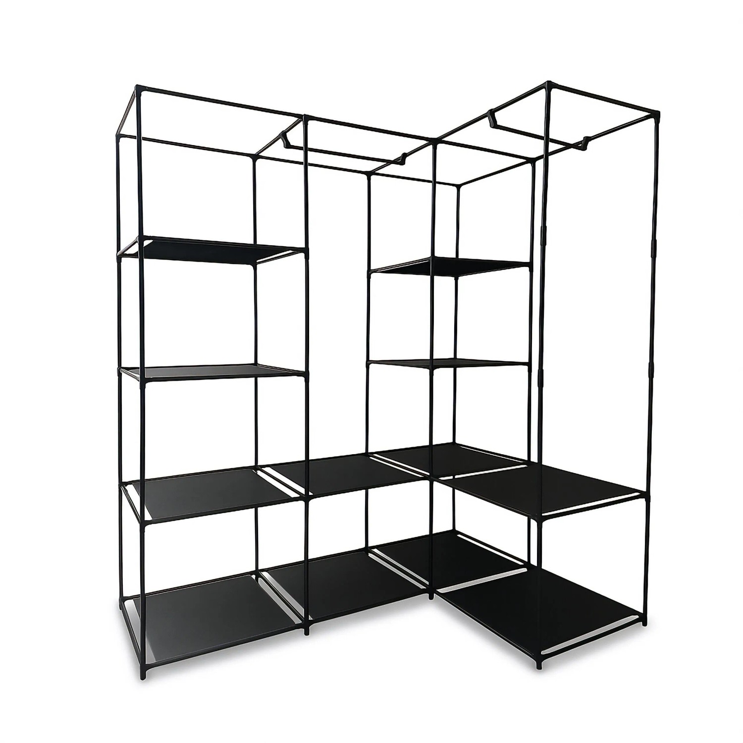 Relaxdays Eckschrank Metall Schwarz 2 Kleiderstangen 12 Ablagen 170 cm x 86 cm x 130 cm 3 kg