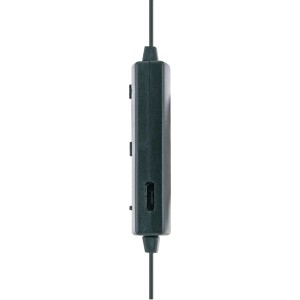 Detailaufnahme: Schwarze Schwaiger Bluetooth In-Ear Kopfhörer Bedienelement mit Mikrofon.