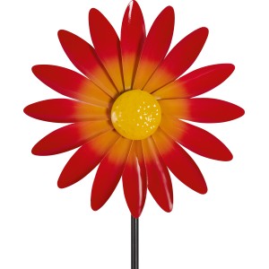 Gartenstab Windrad, 116 cm, rot-orange, aus Metall. Dekorative Gartendeko für den Außenbereich.