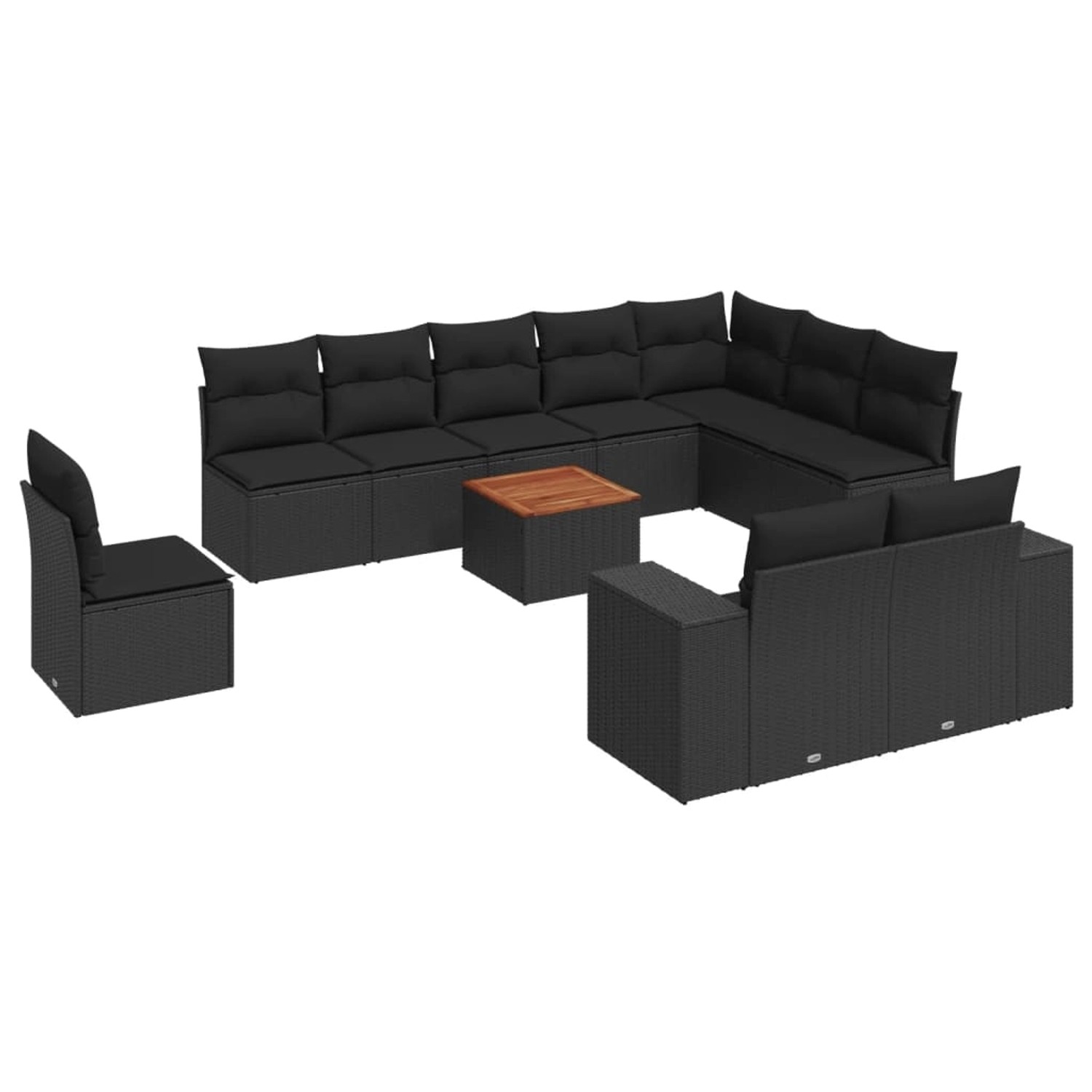 vidaXL 11-tlg Garten-Sofagarnitur mit Kissen Schwarz Poly Rattan Modell 60