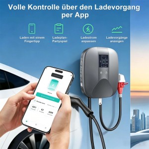 Junsun Mobile Wallbox 11kW Elektroauto Ladegerät Typ 2 CEE 6-16A Einstellbar Rot 6m