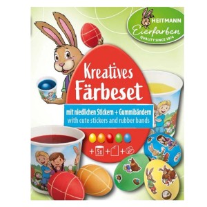 Brauns-Heitmann Eierfarben Kreativ Set mit 5 Farben, Stickern und Gummibändern für bunte Ostereier.