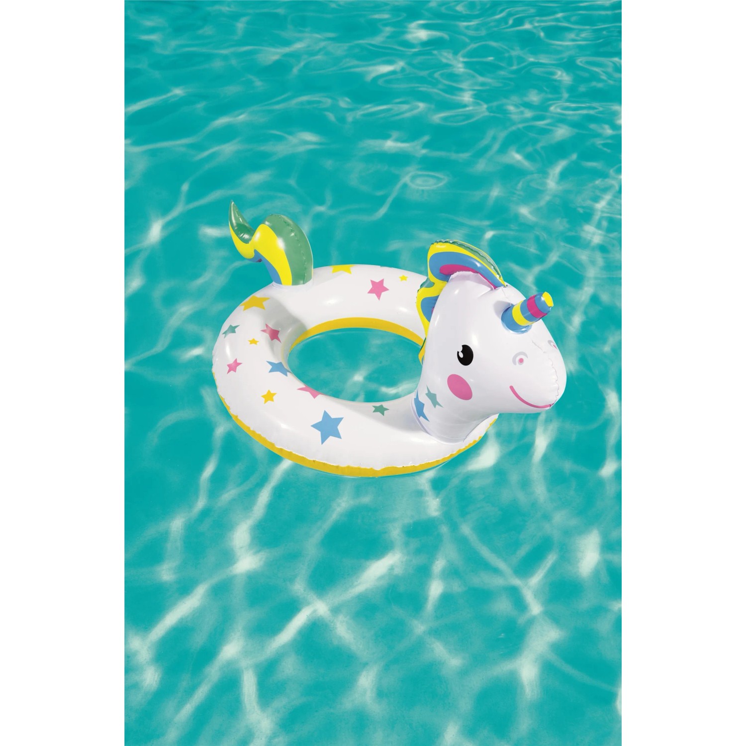 Bestway Schwimmring im Tierdesign, hier als Einhorn, für Badespaß im Pool.