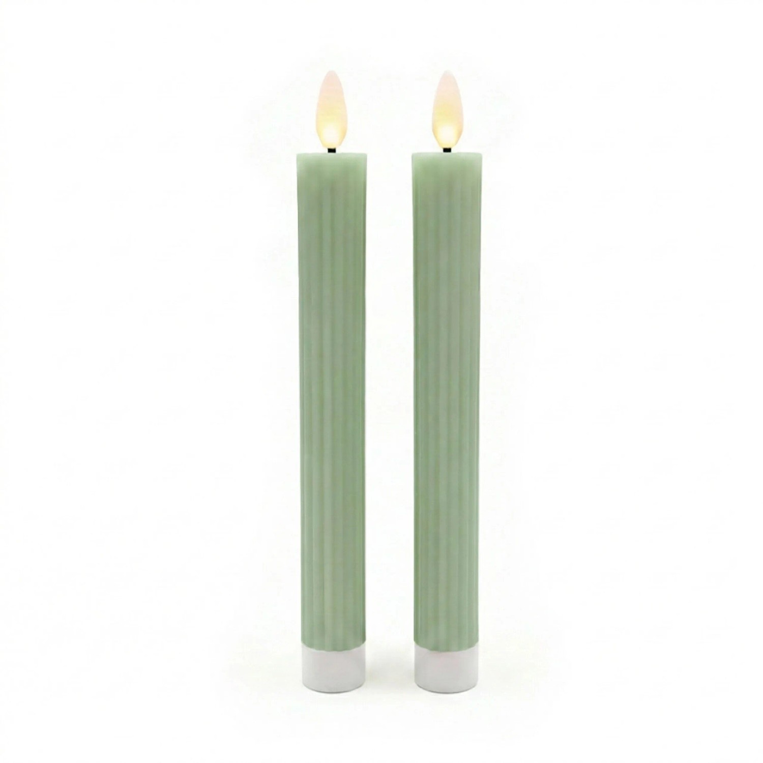 Relaxdays LED Stabkerzen 2er Set Echtwachs Salbei Flackernd mit Timer 25 cm x 2 cm