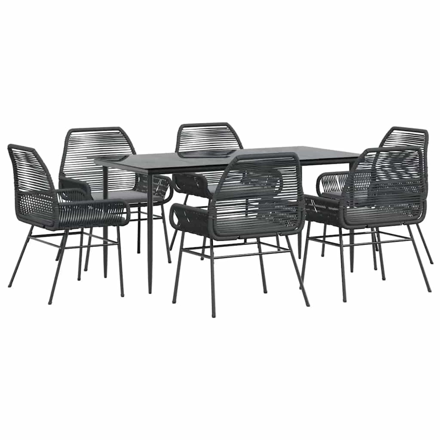 vidaXL 7-Tlg Garten-Essgruppe mit Kissen Schwarz Poly Rattan Glas 3334468 günstig online kaufen