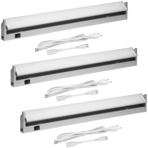 3er Set Oktaplex LED Unterbauleuchten für Küche, 60cm, Aluminium, warmweiß, mit Schalter.