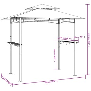 vidaXL Grillpavillon Anthrazit, 240x150x243 cm, Stahlrahmen mit Seitenregalen und Doppeldach.