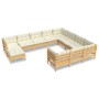11-tlg. Garten Lounge Set aus Kiefernholz mit creme Kissen. Modulares Gartenmöbel Set.