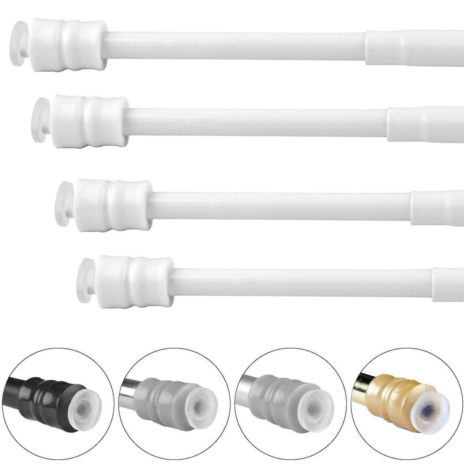 4er-Pack weiße Bestlivings Klemmstangen mit Schraubtechnik, 25-40 cm, für Gardinen.