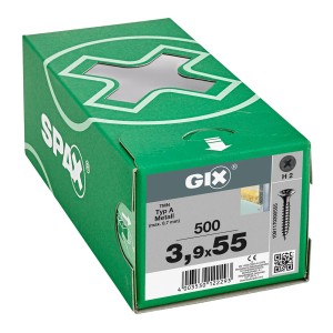 Packung Spax Trockenbauschrauben GIX-A, 3,9x55mm, phosphatiert, schwarz, 500 Stück, für Metallprofile.