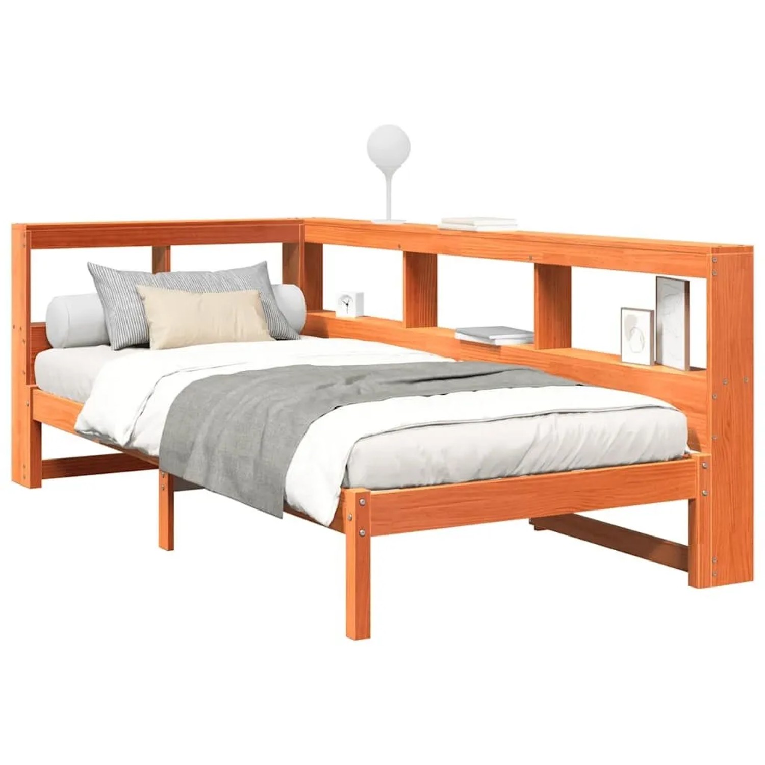 vidaXL Massivholzbett mit Regal ohne Matratze Wachsbraun 90x200 cm 3324328